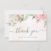 Roze Waterverf Floral Elegant Wedding Bedankkaart (Voorkant)