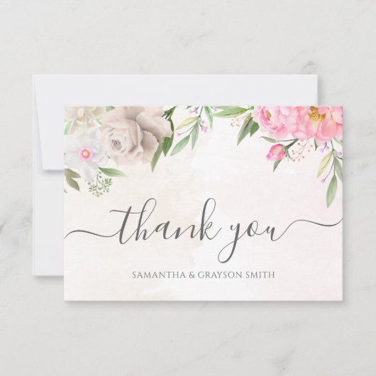 Roze Waterverf Floral Elegant Wedding Bedankkaart (Voorkant)