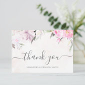 Roze Waterverf Floral Elegant Wedding Bedankkaart (Staand voorkant)
