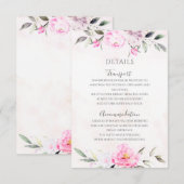 Roze Waterverf Floral Elegant Wedding Details Informatiekaartje (Voorkant / Achterkant)