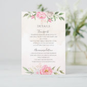 Roze Waterverf Floral Elegant Wedding Details Informatiekaartje (Staand voorkant)