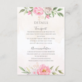 Roze Waterverf Floral Elegant Wedding Details Informatiekaartje