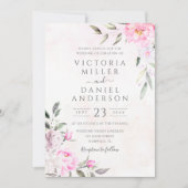Roze Waterverf Floral Elegant Wedding Kaart (Voorkant)
