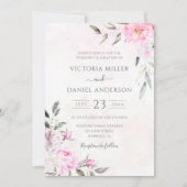 Roze Waterverf Floral Elegant Wedding Kaart (Voorkant)
