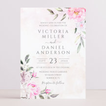 Roze Waterverf Floral Elegant Wedding