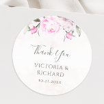 Roze Waterverf Floral Elegant Wedding Ronde Sticker<br><div class="desc">Mooie bruiloft Dank U stickers met roze waterverf bloemen met moderne handgeschreven kalligrafie.</div>