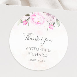 Roze Waterverf Floral Elegant Wedding Ronde Sticker