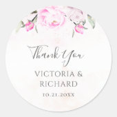 Roze Waterverf Floral Elegant Wedding Ronde Sticker (Voorkant)