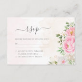 Roze Waterverf Floral Elegant Wedding RSVP Kaartje (Voorkant)