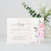 Roze Waterverf Floral Elegant Wedding RSVP Kaartje (Staand voorkant)