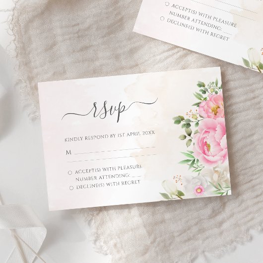 Roze Waterverf Floral Elegant Wedding RSVP Kaartje