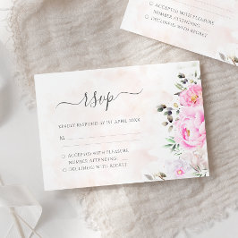 Roze Waterverf Floral Elegant Wedding RSVP Kaartje