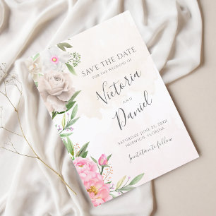 Roze Waterverf Floral Elegant Wedding Save The Date