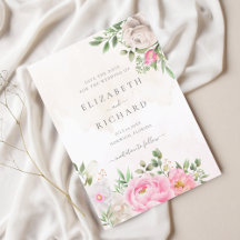 Roze Waterverf Floral Elegant Wedding