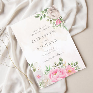Roze Waterverf Floral Elegant Wedding Save The Date