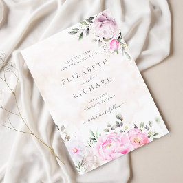 Roze Waterverf Floral Elegant Wedding Save The Date