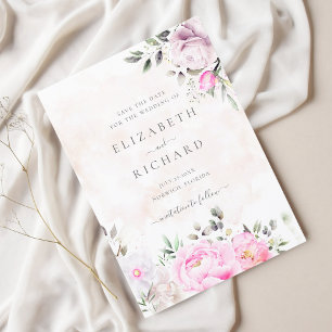 Roze Waterverf Floral Elegant Wedding Save The Date