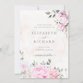 Roze Waterverf Floral Elegant Wedding Save The Date (Voorkant)