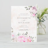 Roze Waterverf Floral Elegant Wedding Save The Date (Staand voorkant)