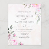 Roze Waterverf Floral Elegant Wedding Uitnodiging (Voorkant)