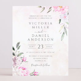 Roze Waterverf Floral Elegant Wedding Uitnodiging