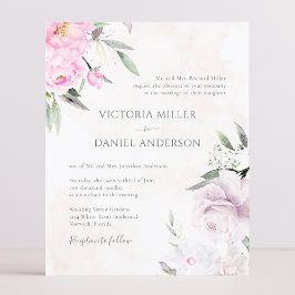 Roze Waterverf Floral Elegant Wedding Uitnodiging