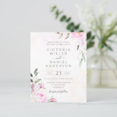 Roze Waterverf Floral Elegant Wedding Uitnodiging (Staand voorkant)