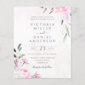 Roze Waterverf Floral Elegant Wedding Uitnodiging (Voorkant)