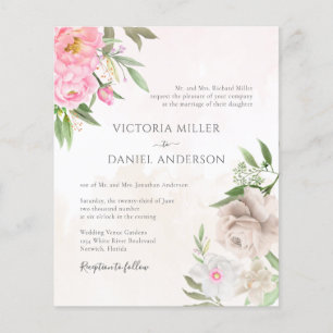 Roze Waterverf Floral Elegant Wedding Uitnodiging