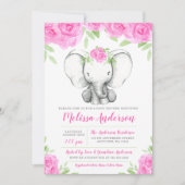 Roze Waterverf Floral Elephant Baby shower Kaart (Voorkant)