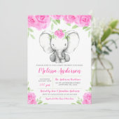 Roze Waterverf Floral Elephant Baby shower Kaart (Staand voorkant)