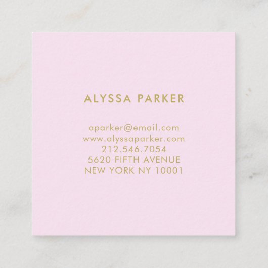 Roze Waterverf Floral en Baby Blue met Gold Vierkante Visitekaartje (Achterkant)