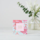 Roze Waterverf Floral en Baby Blue met Gold Vierkante Visitekaartje (Staand voorkant)