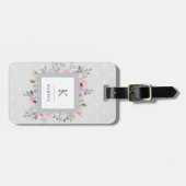  roze Waterverf Floral en Monogram op grijs Bagagelabel (Voorkant horizontaal)