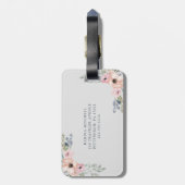  roze Waterverf Floral en Monogram op grijs Bagagelabel (Achterkant verticaal)