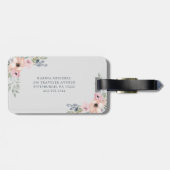  roze Waterverf Floral en Monogram op grijs Bagagelabel (Achterkant horizontaal)