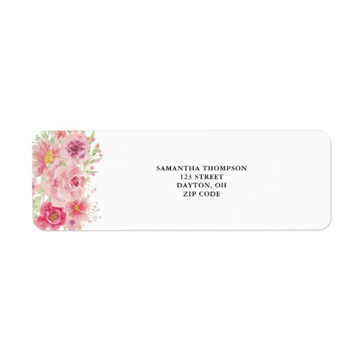 Roze Waterverf Floral Etiket (Voorkant)