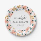 Roze Waterverf Floral Garden Baby shower Papieren Bordje (Voorkant)