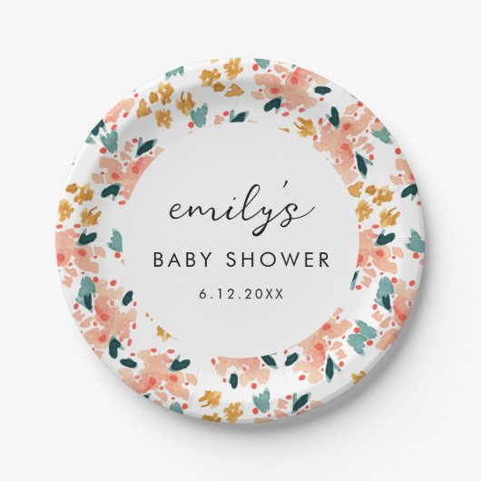 Roze Waterverf Floral Garden Baby shower Papieren Bordje (Voorkant)