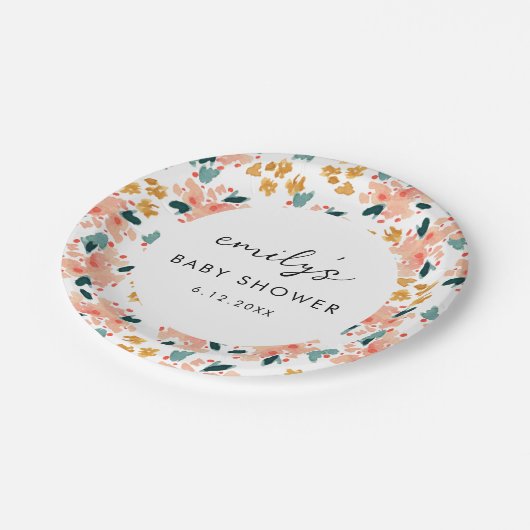 Roze Waterverf Floral Garden Baby shower Papieren Bordje (Gekanteld)