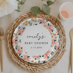 Roze Waterverf Floral Garden Baby shower Papieren Bordje