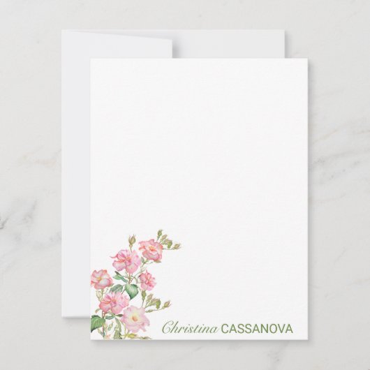  roze Waterverf Floral Garden Notitiekaartje (Voorkant)