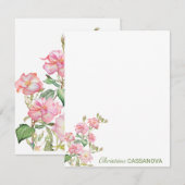  roze Waterverf Floral Garden Notitiekaartje (Voorkant / Achterkant)