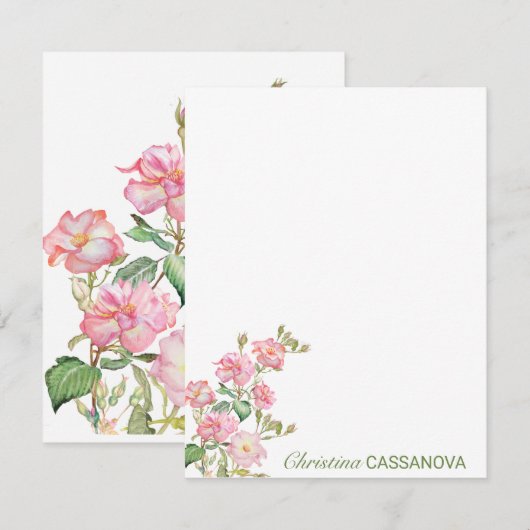  roze Waterverf Floral Garden Notitiekaartje (Voorkant / Achterkant)