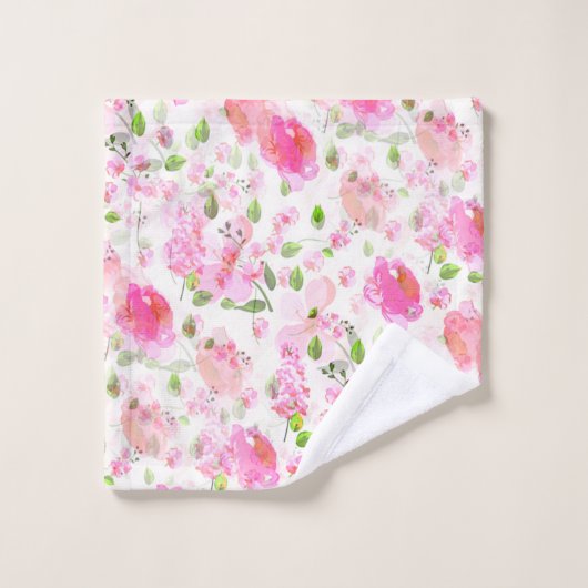 Roze Waterverf Floral Garden Pattern Bad Handdoek (Wasdoekje)