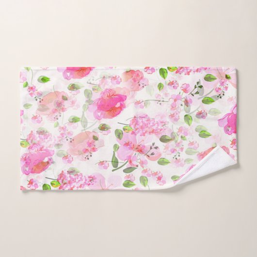 Roze Waterverf Floral Garden Pattern Bad Handdoek (Handdoek)