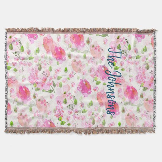 Roze Waterverf Floral Garden Pattern Deken (Voorkant)