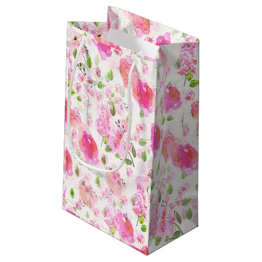 Roze Waterverf Floral Garden Pattern Klein Cadeauzakje (Achterkant Gekanteld)