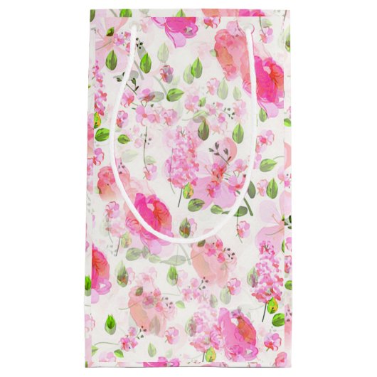Roze Waterverf Floral Garden Pattern Klein Cadeauzakje (Voorkant)