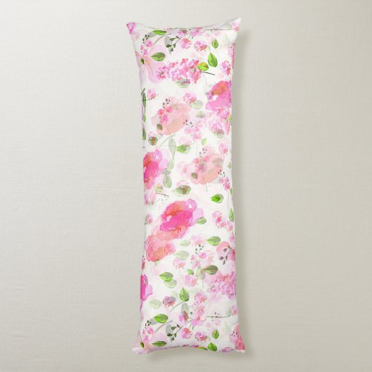 Roze Waterverf Floral Garden Pattern Lichaamskussen (Achterkant (Verticaal))